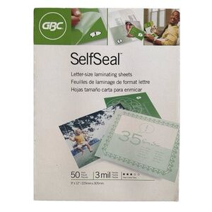 GBC SelfSeal Letter-size Laminating Sheets 50 Pack 3 mil, 9”x 12”